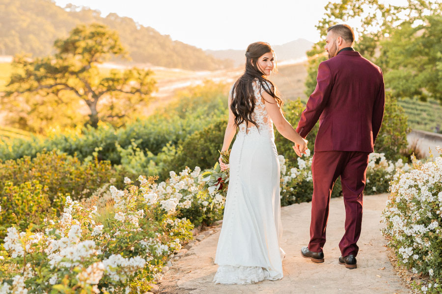 A couple on their wedding day at the property